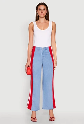 Womens Varsity Stripe Wide Leg Jeans, Blue, Size S