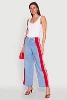Womens Varsity Stripe Wide Leg Jeans, Blue, Size S