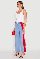 Womens Varsity Stripe Wide Leg Jeans, Blue, Size S