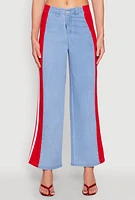 Womens Varsity Stripe Wide Leg Jeans, Blue, Size S
