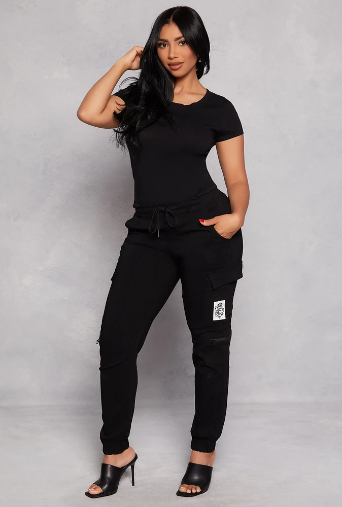 Womens Queen Boss Cargo Joggers, Black, Size M