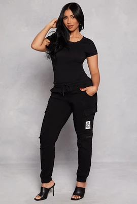 Womens Queen Boss Cargo Joggers, Black, Size M