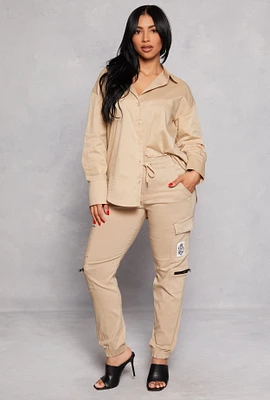 Womens Queen Boss Cargo Joggers, Khaki, Size L