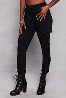 Womens Release Buckle Belt Cargo Joggers, Black, Size L