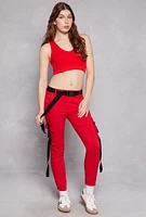 Womens Release Buckle Belt Cargo Joggers, Red, Size M