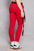 Womens Release Buckle Belt Cargo Joggers, Red, Size M