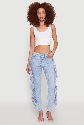 Womens Mineral Wash Fringe Jeans, Blue, Size 11