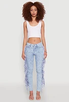 Womens Mineral Wash Fringe Jeans, Blue, Size 11