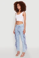 Womens Mineral Wash Fringe Jeans, Blue, Size 11