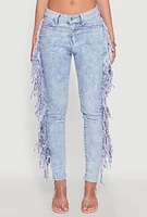 Womens Mineral Wash Fringe Jeans, Blue, Size 11