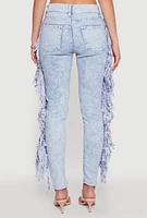 Womens Mineral Wash Fringe Jeans, Blue, Size 11