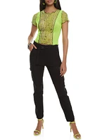 Womens Solid Buckle Detail Cargo Joggers, Black,