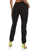 Womens Solid Buckle Detail Cargo Joggers, Black, Size M