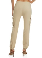 Womens Solid Buckle Detail Cargo Joggers, Khaki, Size L
