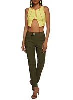 Womens Solid Buckle Detail Cargo Joggers, Green, Size L