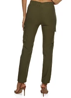 Womens Solid Buckle Detail Cargo Joggers, Green, Size L