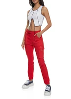Womens Solid Buckle Detail Cargo Joggers, Red, Size M