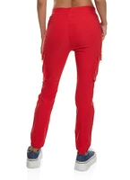 Womens Solid Buckle Detail Cargo Joggers, Red, Size M