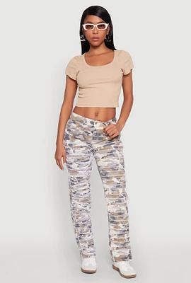 Womens Patch and Repair Distressed Camo Pants, Multi, Size 5