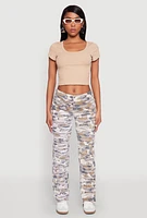 Womens Patch and Repair Distressed Camo Pants, Multi, Size 5
