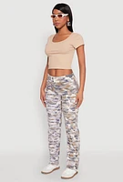 Womens Patch and Repair Distressed Camo Pants, Multi, Size 5