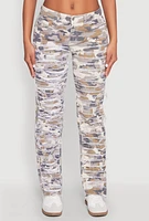 Womens Patch and Repair Distressed Camo Pants, Multi, Size 5