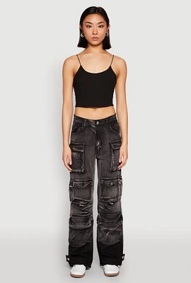 Womens Daisy Mineral Wash Multi Pocket Cargo Jeans,
