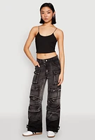 Womens Daisy Mineral Wash Multi Pocket Cargo Jeans, Grey, Size M