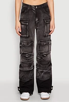 Womens Daisy Mineral Wash Multi Pocket Cargo Jeans, Grey, Size M