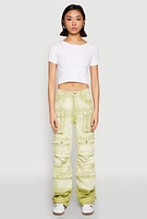 Womens Daisy Mineral Wash Multi Pocket Cargo Jeans, Green,