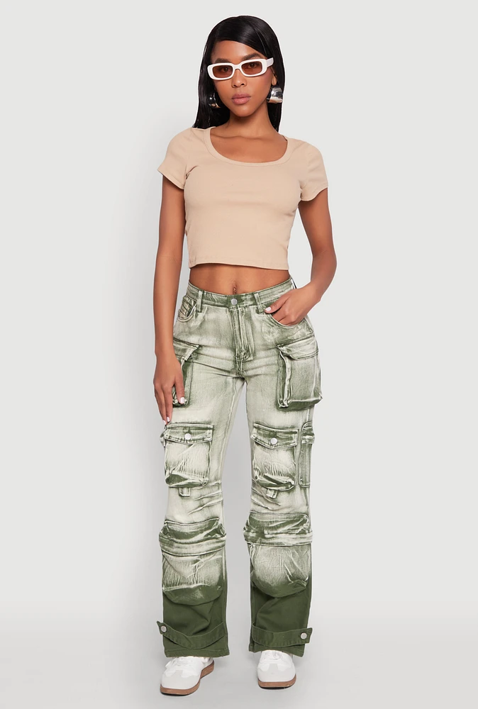 Womens Daisy Mineral Wash Multi Pocket Cargo Jeans, Green, Size 3