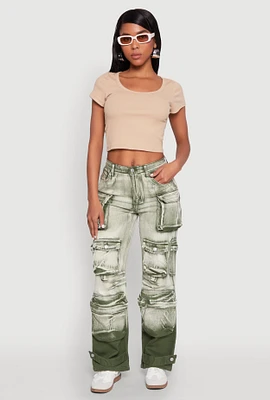 Womens Daisy Mineral Wash Multi Pocket Cargo Jeans, Green, Size 3