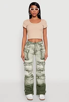 Womens Daisy Mineral Wash Multi Pocket Cargo Jeans, Green, Size 3