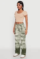 Womens Daisy Mineral Wash Multi Pocket Cargo Jeans, Green, Size 3