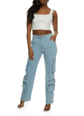 Womens Denim Wide Leg Daisy Jeans, Blue, Size S