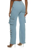 Womens Denim Wide Leg Daisy Jeans, Blue, Size S