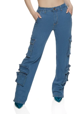 Womens Denim Wide Leg Daisy Jeans, Blue, Size S