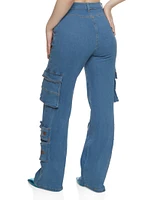 Womens Denim Wide Leg Daisy Jeans, Blue, Size S