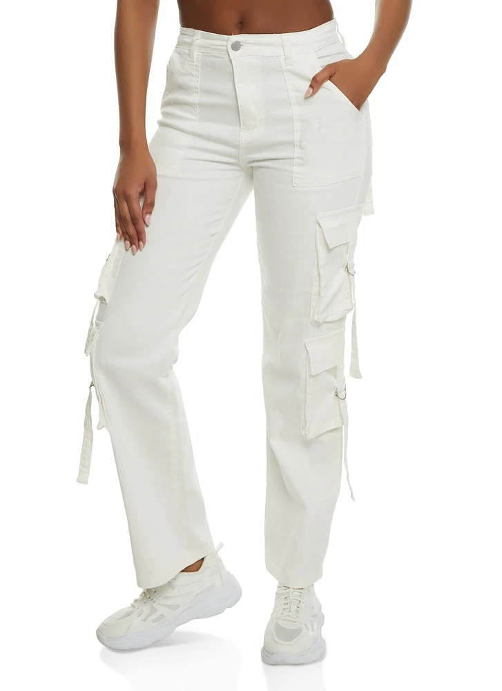 Womens Daisy Strappy Cargo Pants, White, Size M