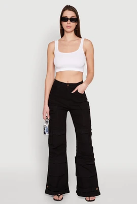 Womens Daisy Cargo Pocket Flare Jeans, Black,