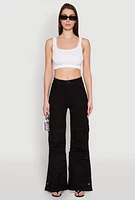 Womens Daisy Cargo Pocket Flare Jeans, Black,