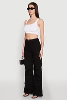 Womens Daisy Cargo Pocket Flare Jeans, Black,