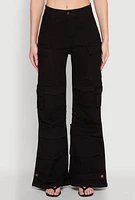 Womens Daisy Cargo Pocket Flare Jeans, Black,