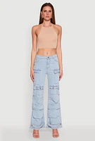 Womens Daisy Cargo Pocket Flare Jeans, Blue, Size L