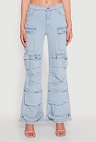 Womens Daisy Cargo Pocket Flare Jeans, Blue, Size L