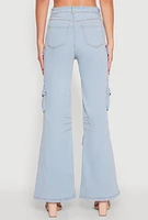 Womens Daisy Cargo Pocket Flare Jeans, Blue, Size L