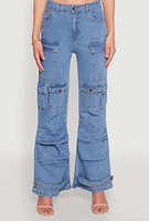 Womens Daisy Cargo Pocket Flare Jeans, Blue, Size XL
