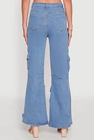 Womens Daisy Cargo Pocket Flare Jeans, Blue, Size XL