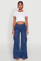 Womens Daisy Cargo Pocket Flare Jeans, Blue, Size S