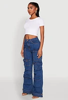 Womens Daisy Cargo Pocket Flare Jeans, Blue, Size S